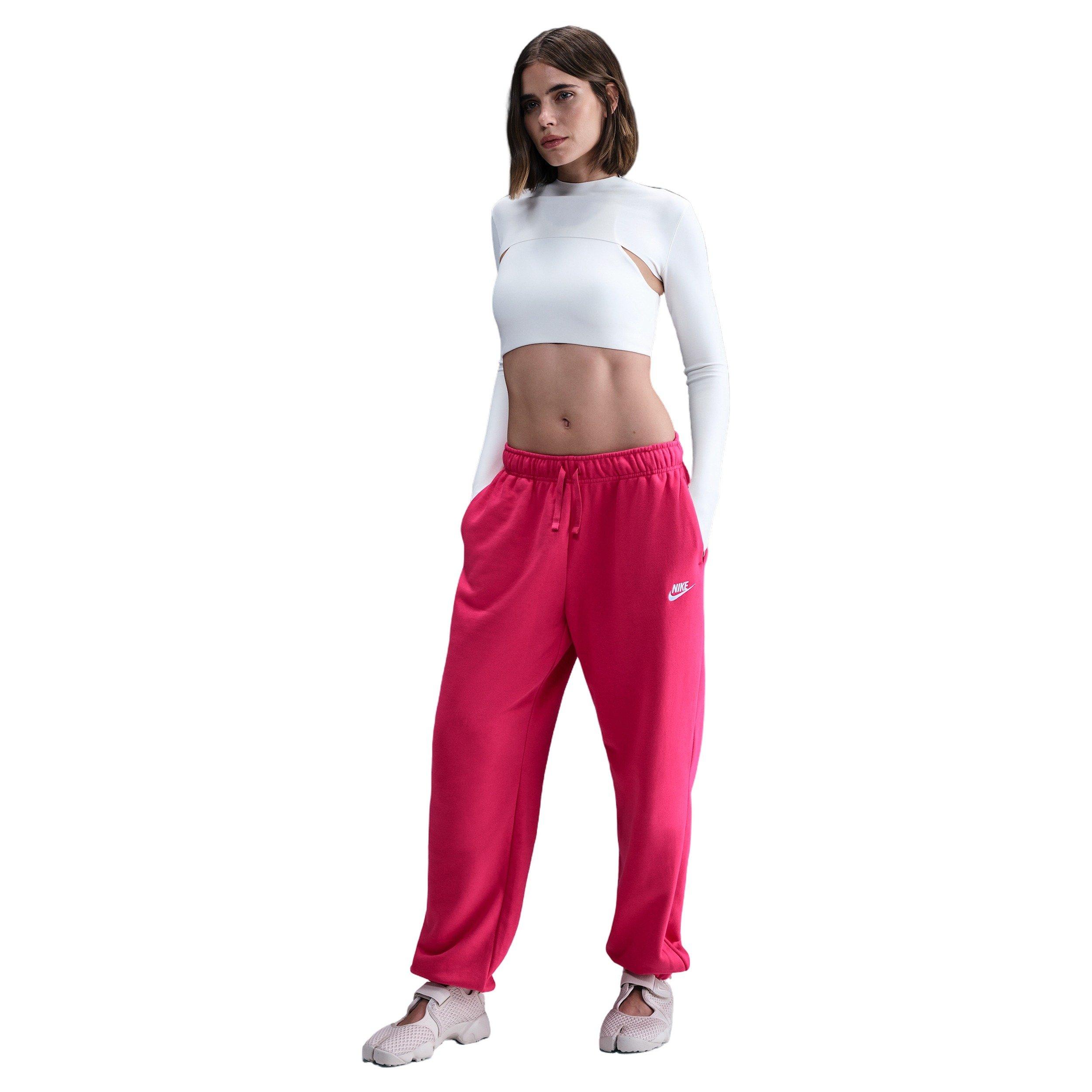 Nike Women's Sportswear Club Fleece Mid-Rise Oversized Sweatpants - Rush Pink - PINK